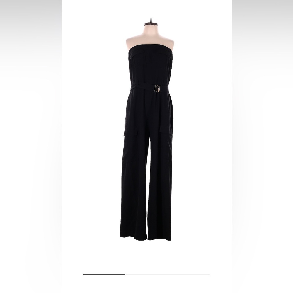 Zara Black Strapless Wide-Leg Jumpsuit with Belt
